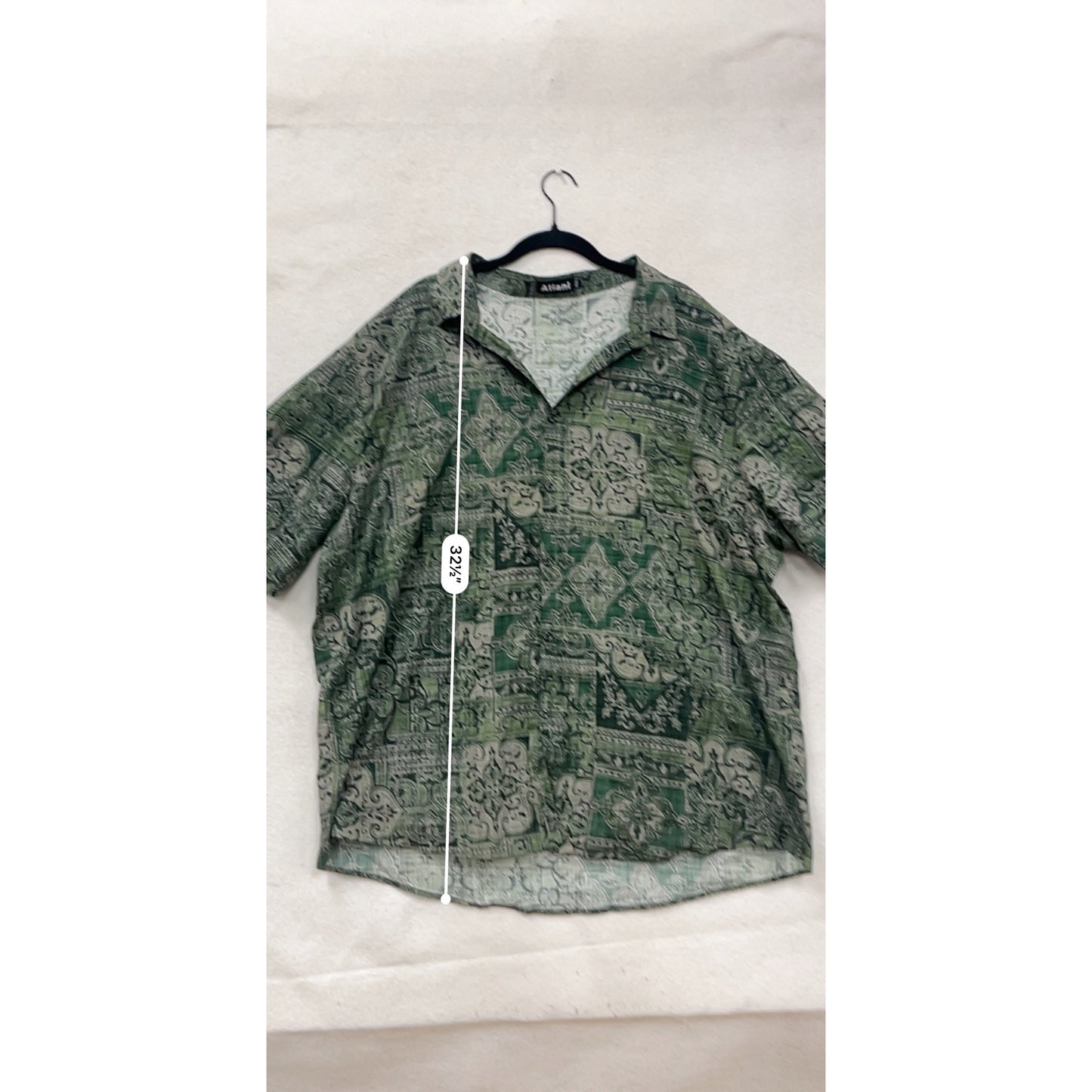 3X Atlanl Green Patterned Short Sleeve Button-Up Shirt #8719