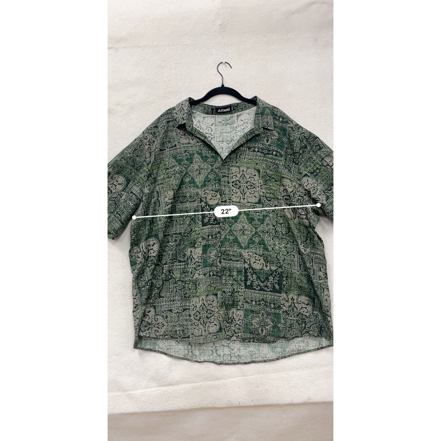 3X Atlanl Green Patterned Short Sleeve Button-Up Shirt #8719