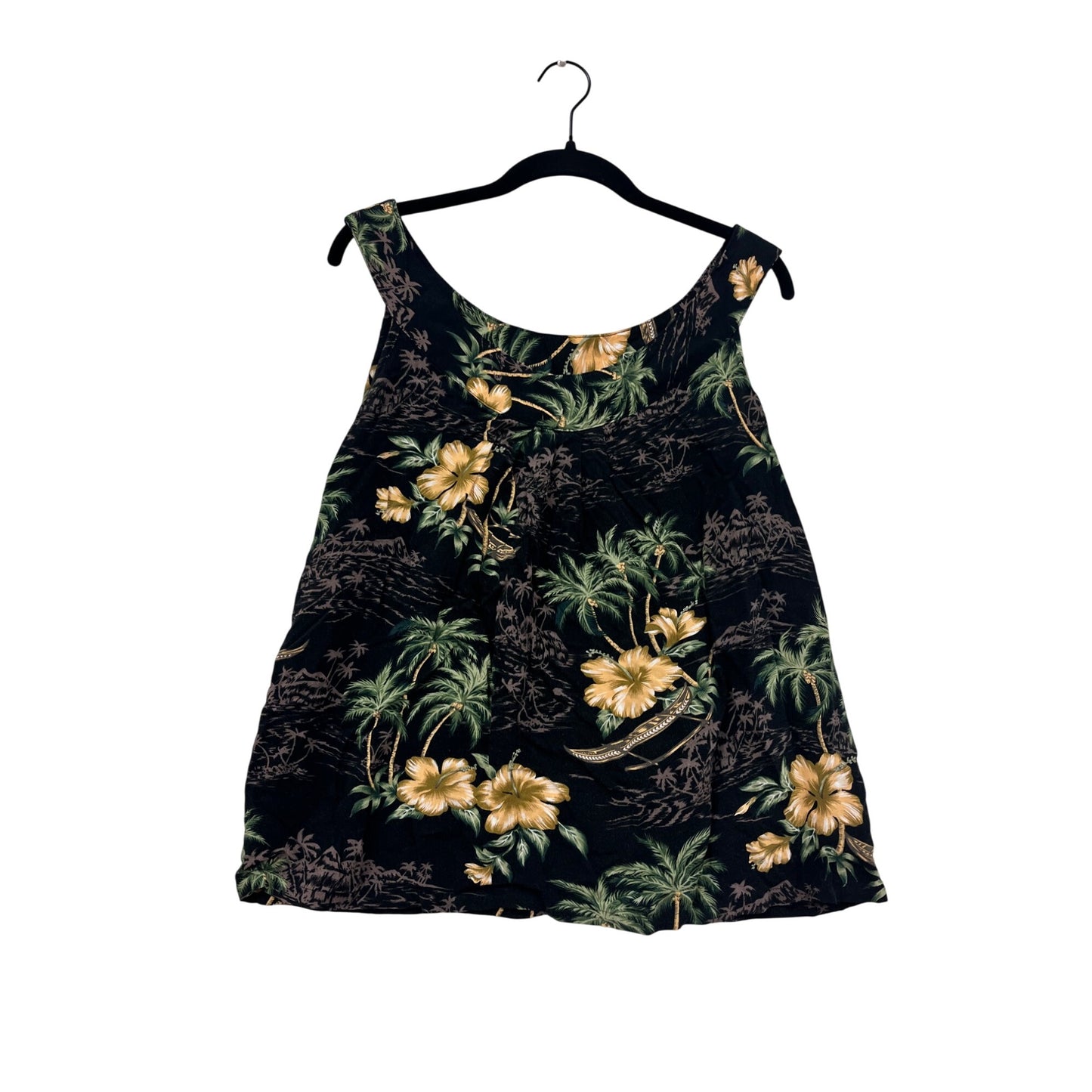 Vintage Aloha Hut Hawaiian Floral Sleeveless Top L #8836