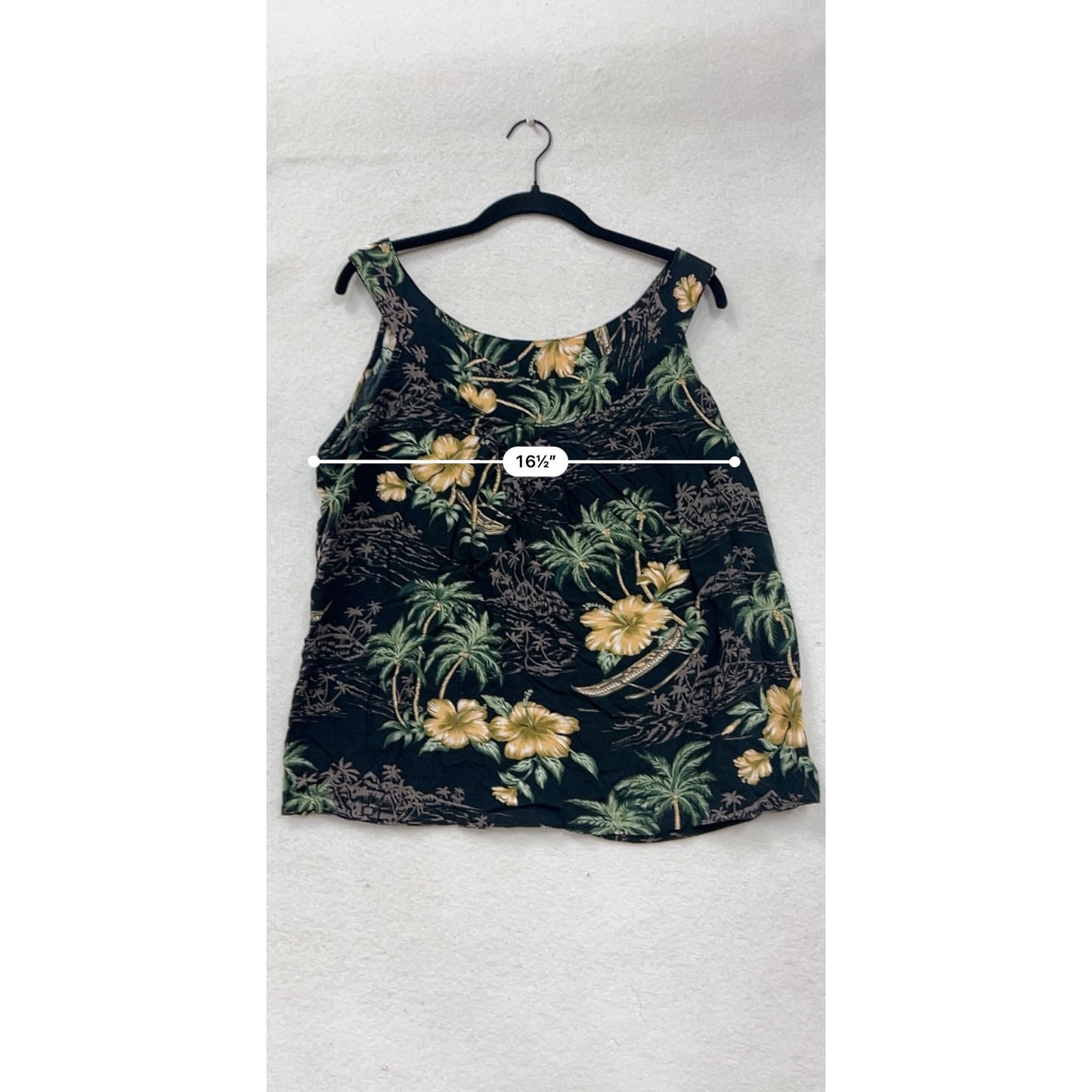Vintage Aloha Hut Hawaiian Floral Sleeveless Top L #8836