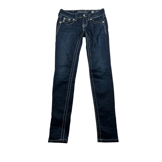Miss Me Womens Dark Wash Skinny Jeans W24 Rhinestone Pocket Design #6482