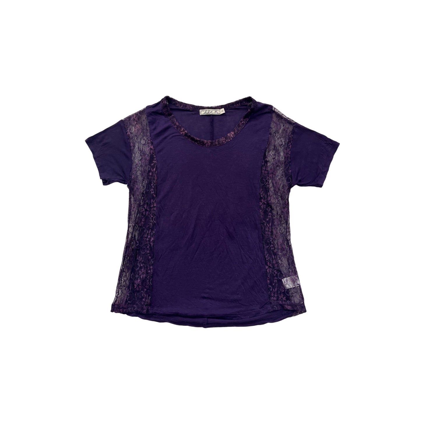 Chloe K Purple Lace Panel T-Shirt S #8501