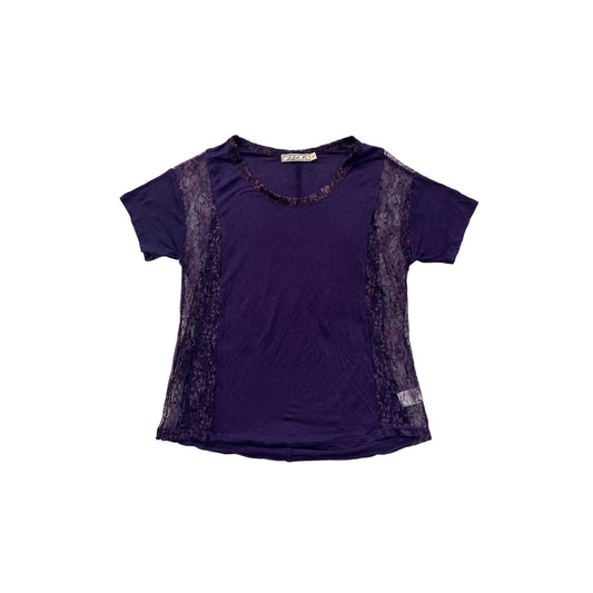 Chloe K Purple Lace Panel T-Shirt S #8501