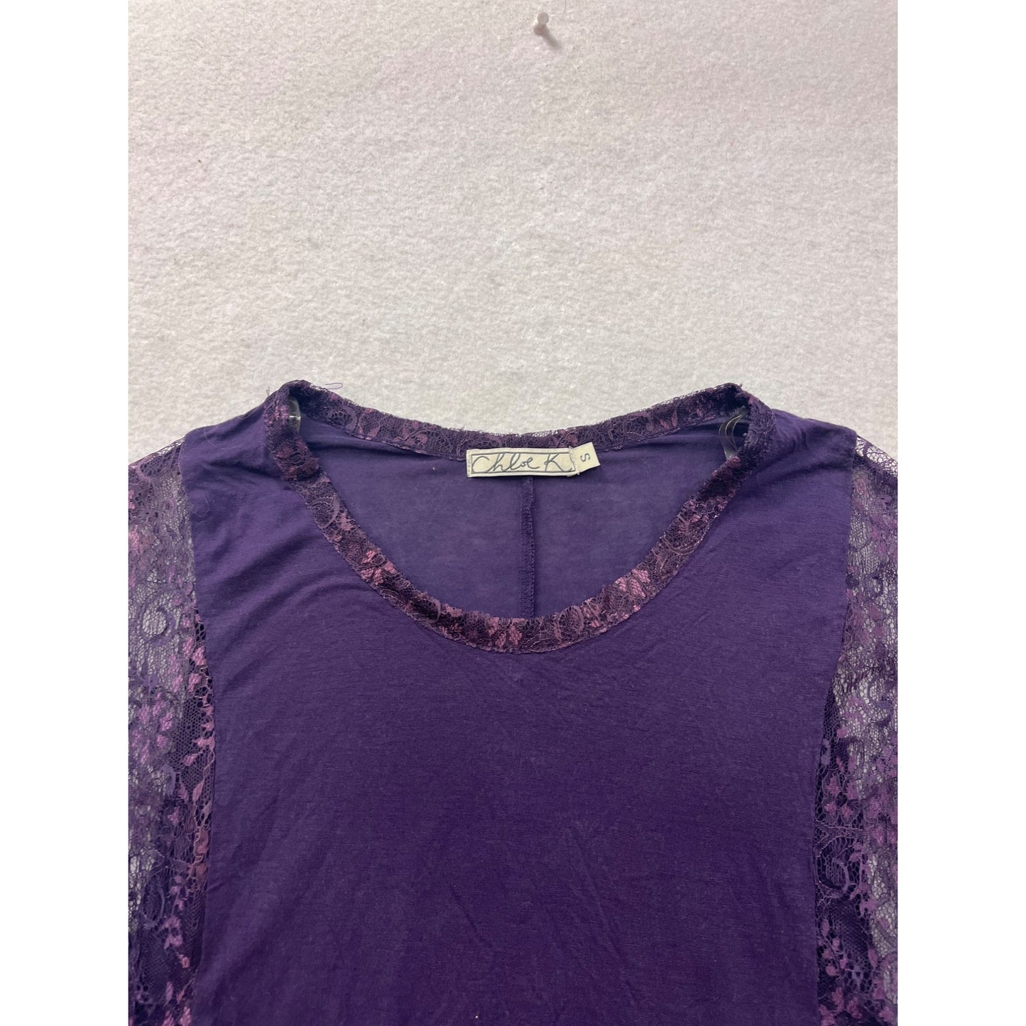 Chloe K Purple Lace Panel T-Shirt S #8501