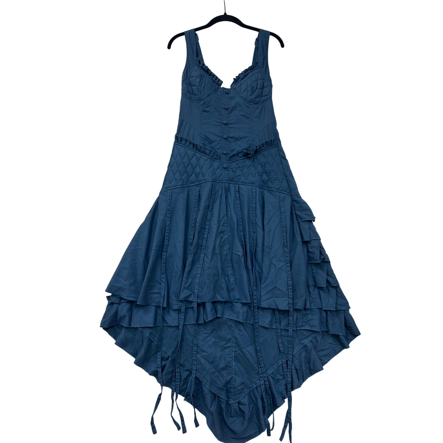 Blue Tiered Maxi Dress With Quilted Bodice & Adjustable Straps #6985