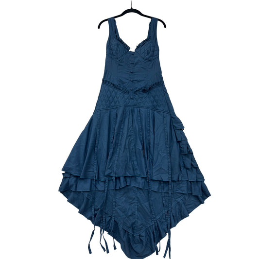 Blue Tiered Maxi Dress With Quilted Bodice & Adjustable Straps #6985