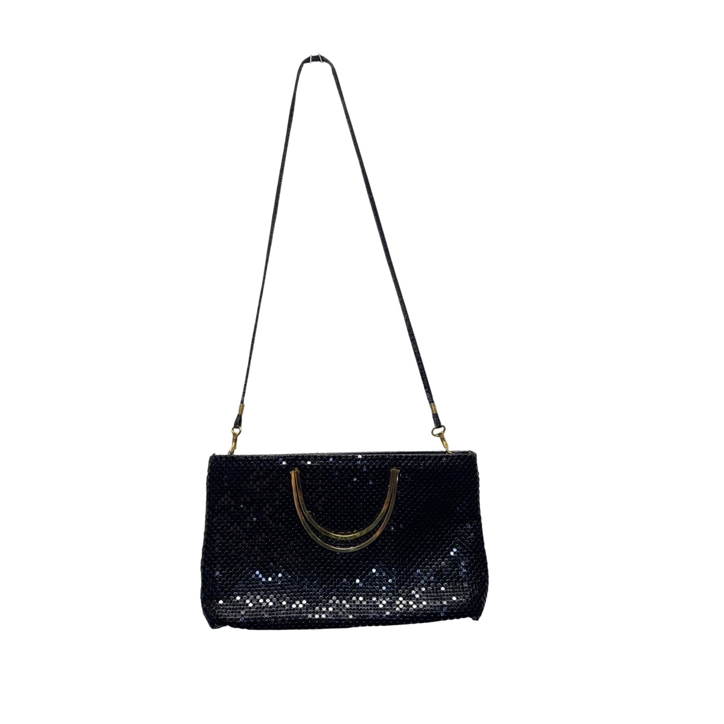 Black Sequined Evening Bag With Gold Accent & Detachable Strap #9665
