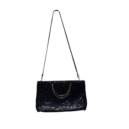 Black Sequined Evening Bag With Gold Accent & Detachable Strap #9665