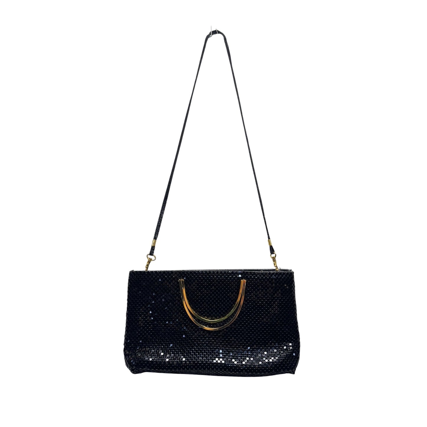 Black Sequined Evening Bag With Gold Accent & Detachable Strap #9665