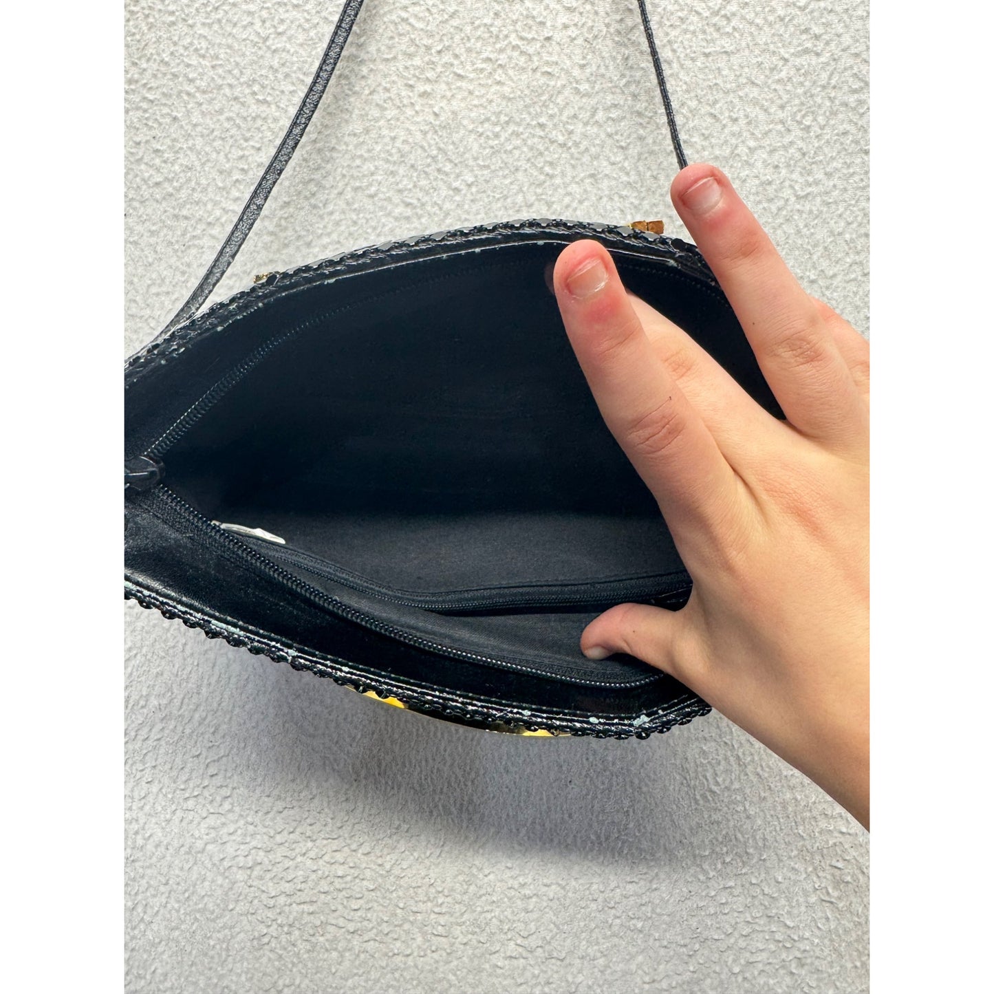 Black Sequined Evening Bag With Gold Accent & Detachable Strap #9665