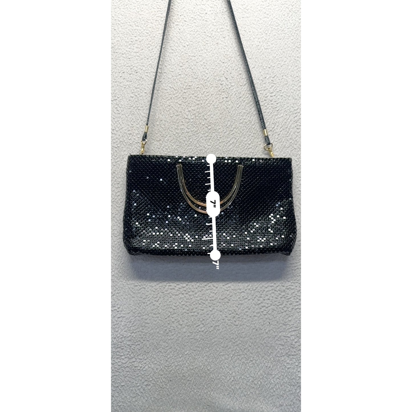 Black Sequined Evening Bag With Gold Accent & Detachable Strap #9665