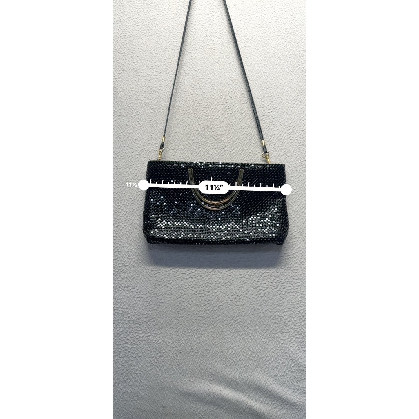 Black Sequined Evening Bag With Gold Accent & Detachable Strap #9665
