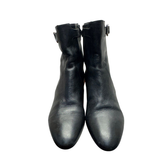 Cole Haan Black Leather Heeled Ankle Boots With Buckle & Side Zipper #345B