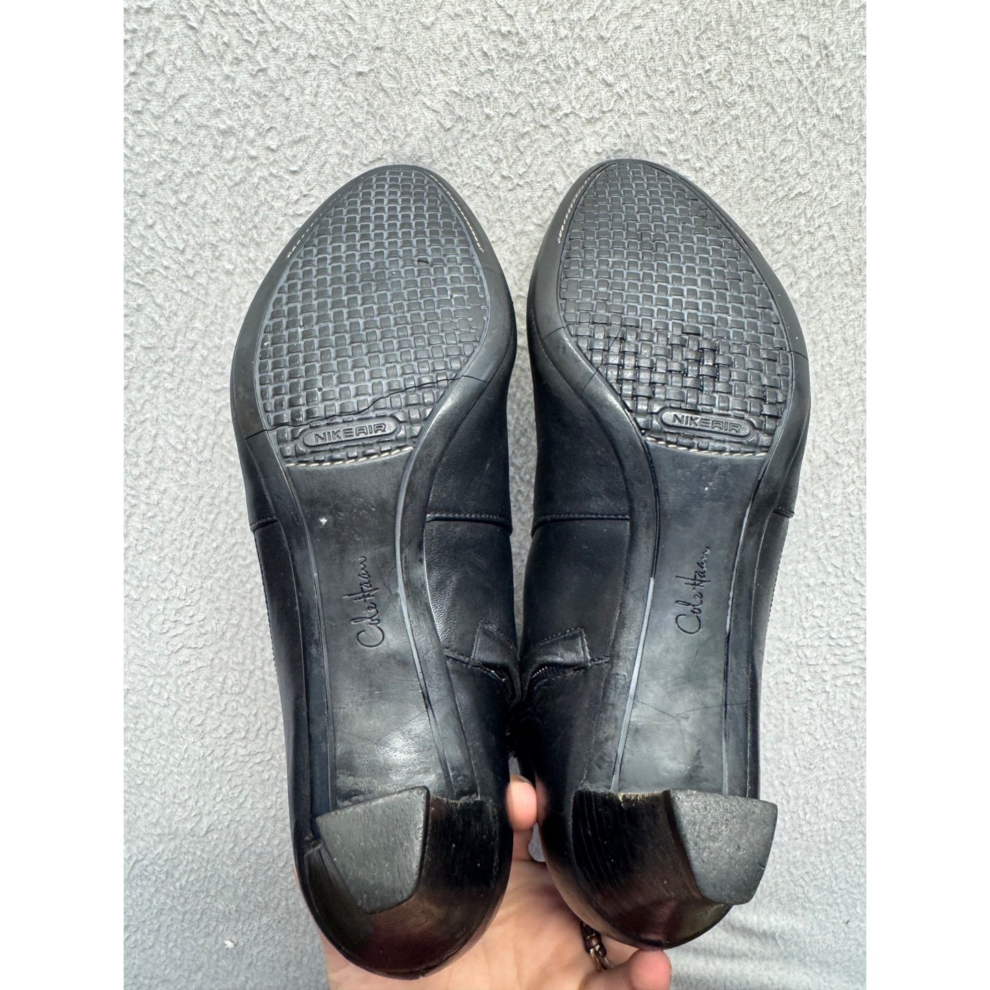 Cole Haan Black Leather Heeled Ankle Boots With Buckle & Side Zipper #345B