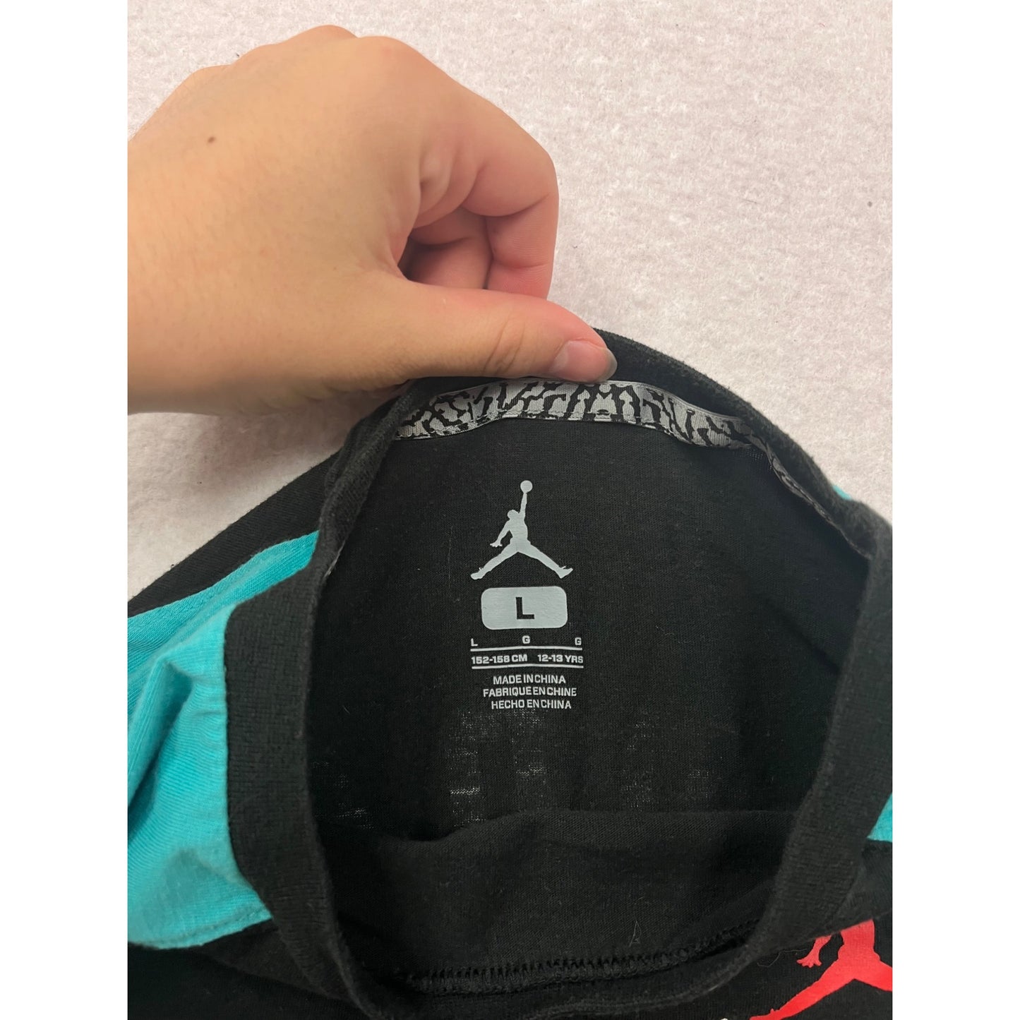 Air Jordan Large Black & Teal Long Sleeve Raglan Shirt #604A