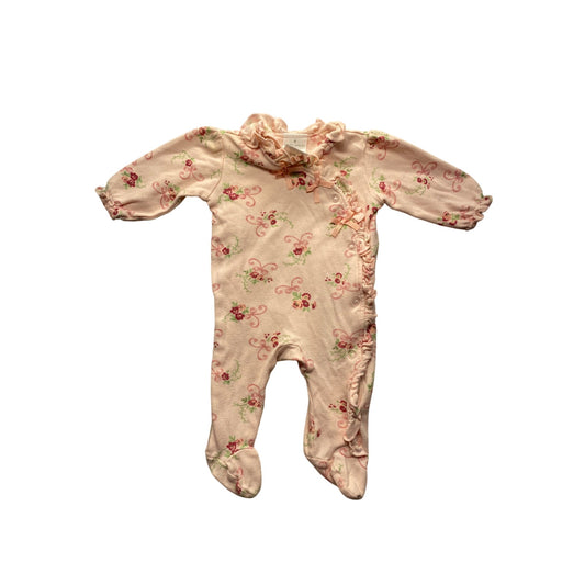 Laura Ashley Baby Floral Footed PJs 0-3M Ruffled Neck & Bows #7164