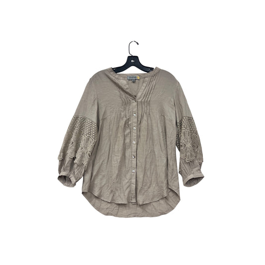 Figueroa & Flower Womens Medium Button-Down Blouse W/ Crochet Sleeves #8409