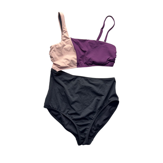 Athleta Colorblock Cutout Swimsuit S Purple/Black #9311