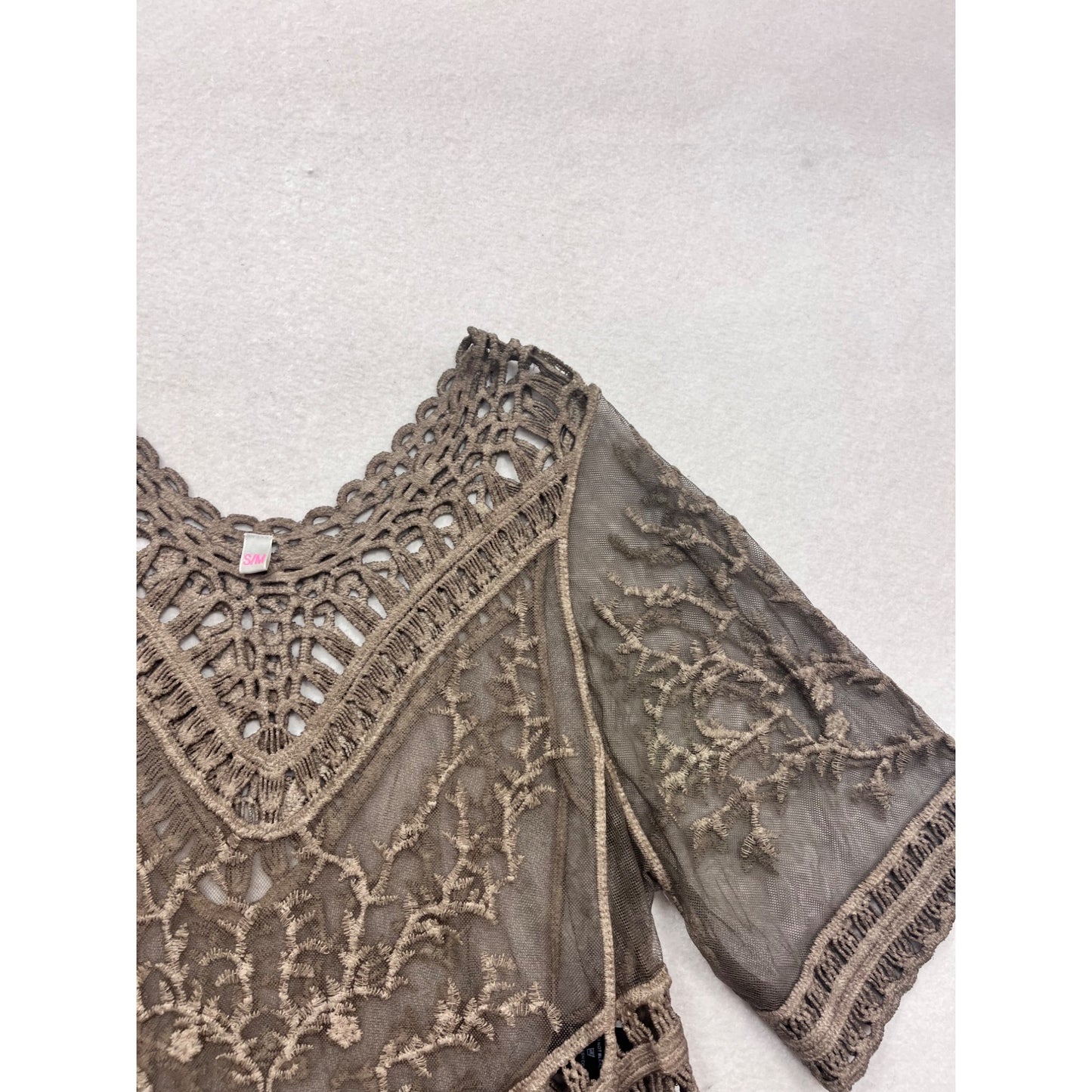 Crochet Fringe Embroidered Poncho Top S/M #538A