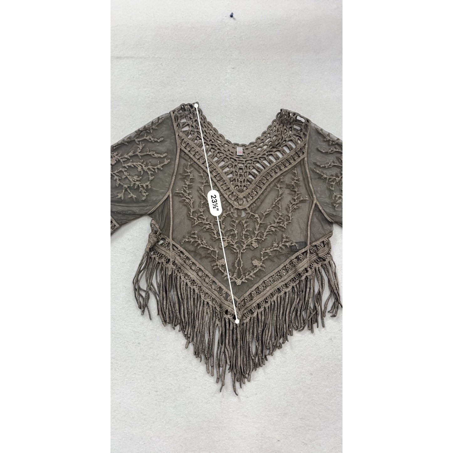 Crochet Fringe Embroidered Poncho Top S/M #538A
