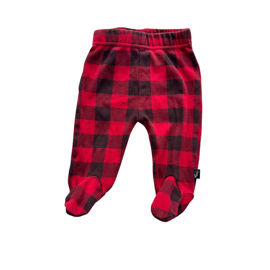 Buffalo Plaid Red & Black Footed Baby Pants By Mini Heroes NB #9207