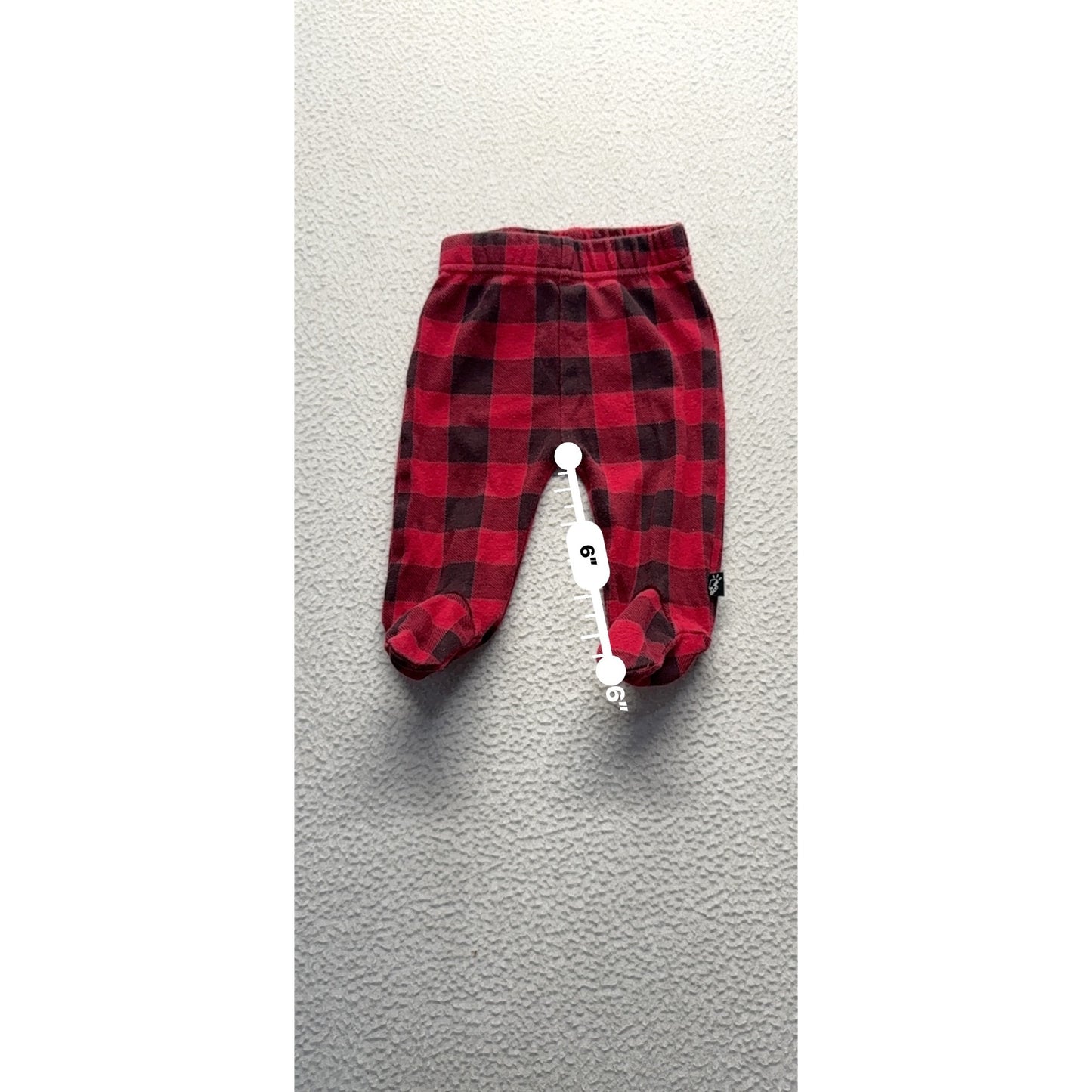 Buffalo Plaid Red & Black Footed Baby Pants By Mini Heroes NB #9207