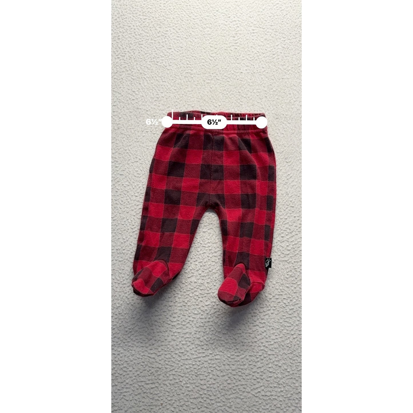 Buffalo Plaid Red & Black Footed Baby Pants By Mini Heroes NB #9207