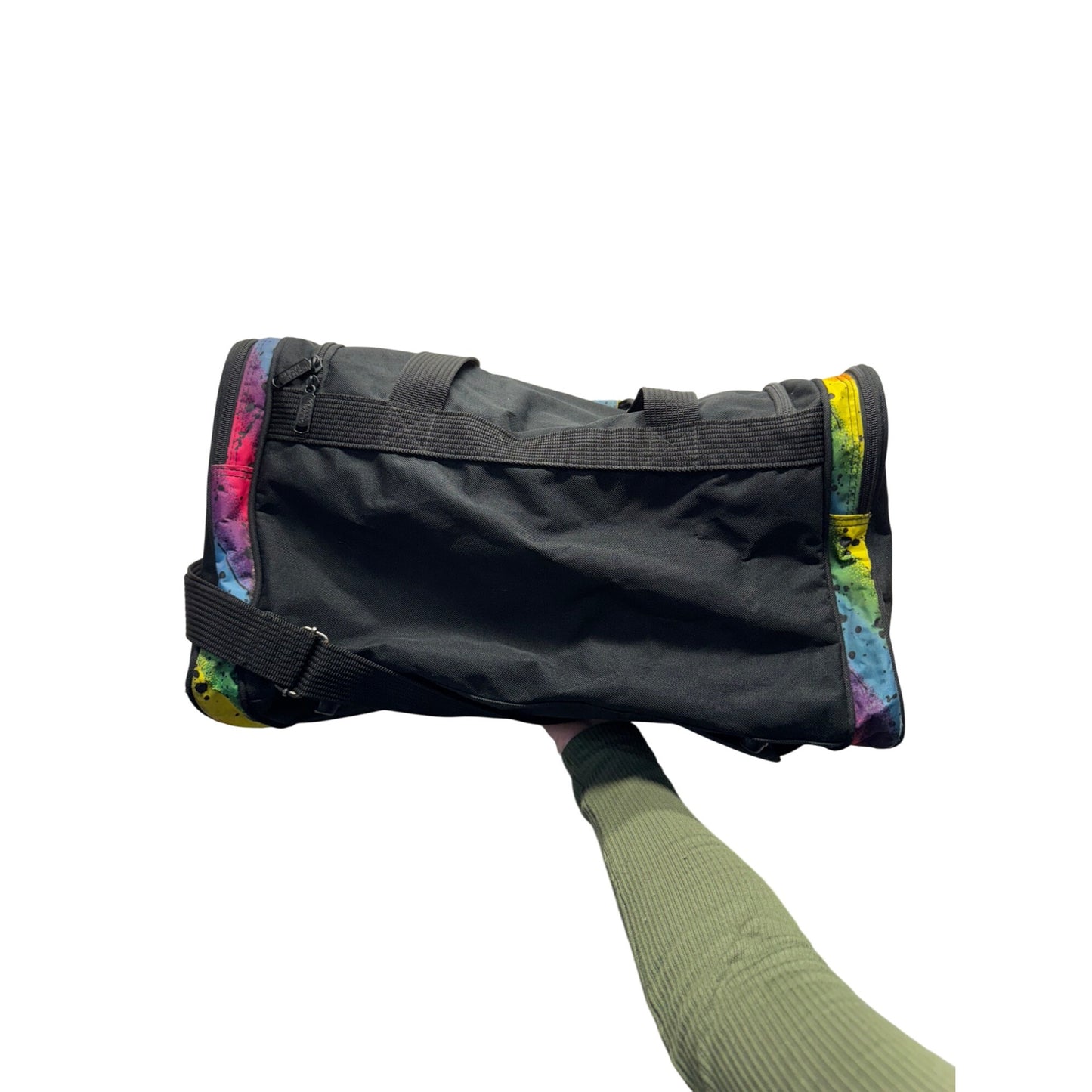 Golden Pacific Rainbow Splatter Duffel Bag Black Base & Adjustable Strap 108B
