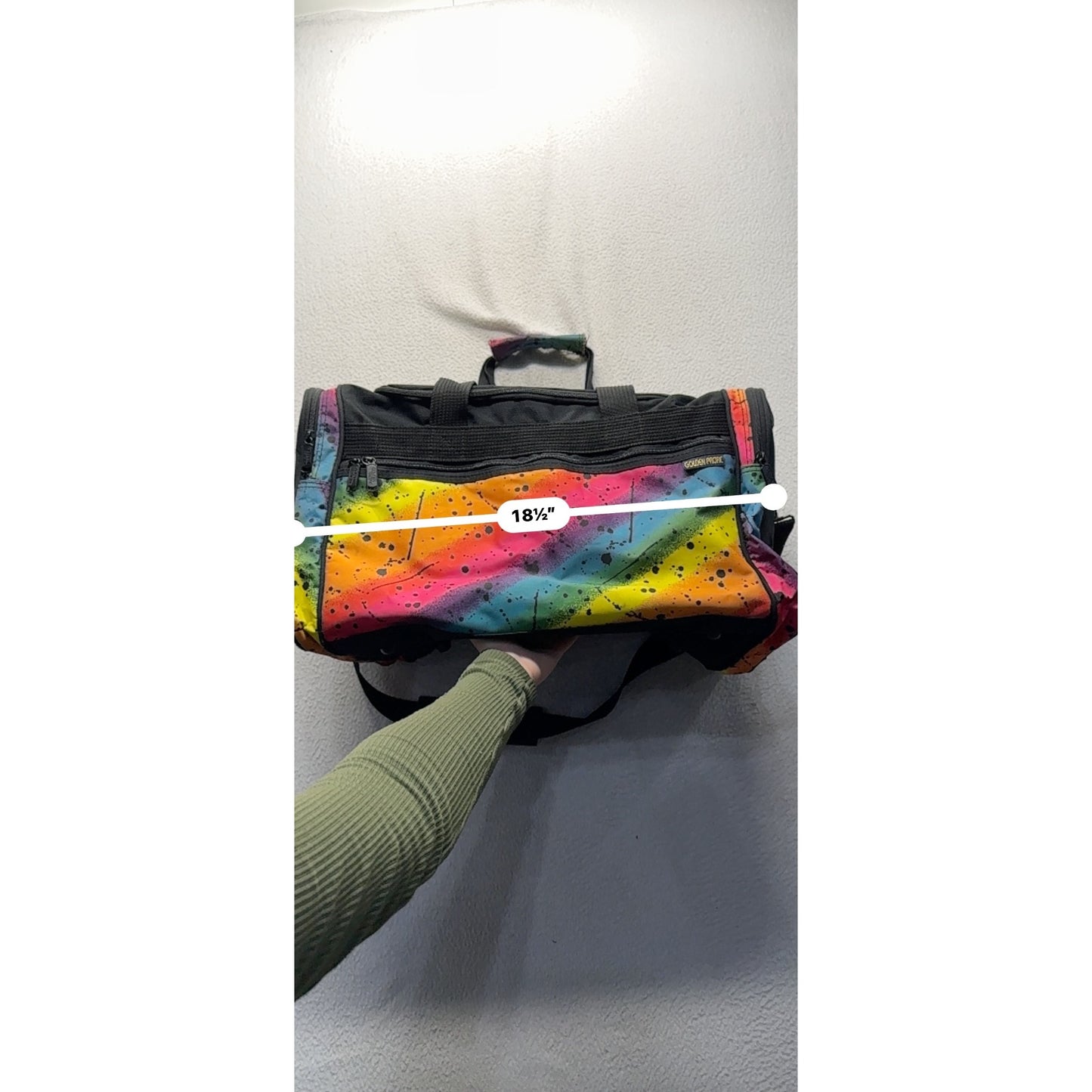 Golden Pacific Rainbow Splatter Duffel Bag Black Base & Adjustable Strap 108B