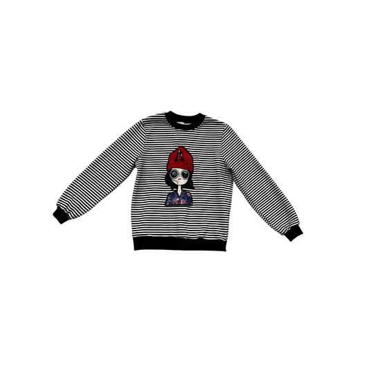 Striped Long Sleeve Crewneck Sweatshirt With Cartoon Design - Size 13 #784A