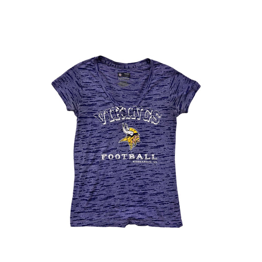 Minnesota Vikings Womens Small Purple V-Neck T-Shirt NFL Team Apparel #6634