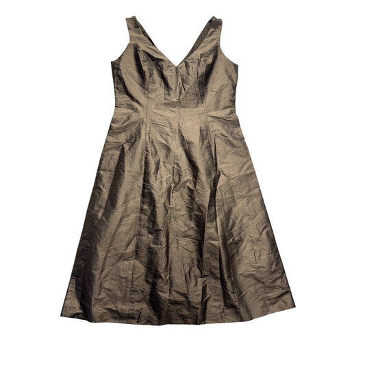 Simple Silhouettes Brown 100% Silk Sleeveless V-Neck A-Line Dress Sz 10 #7888