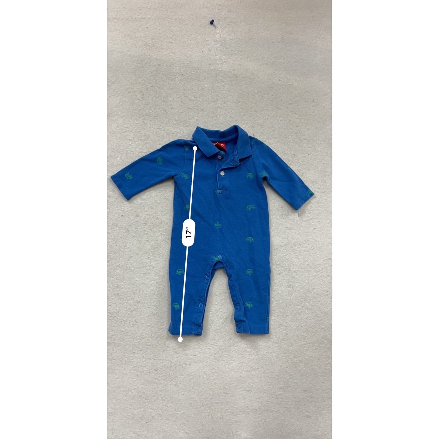 Izod Baby Boys Crab Print Blue Romper 3/6M #938A