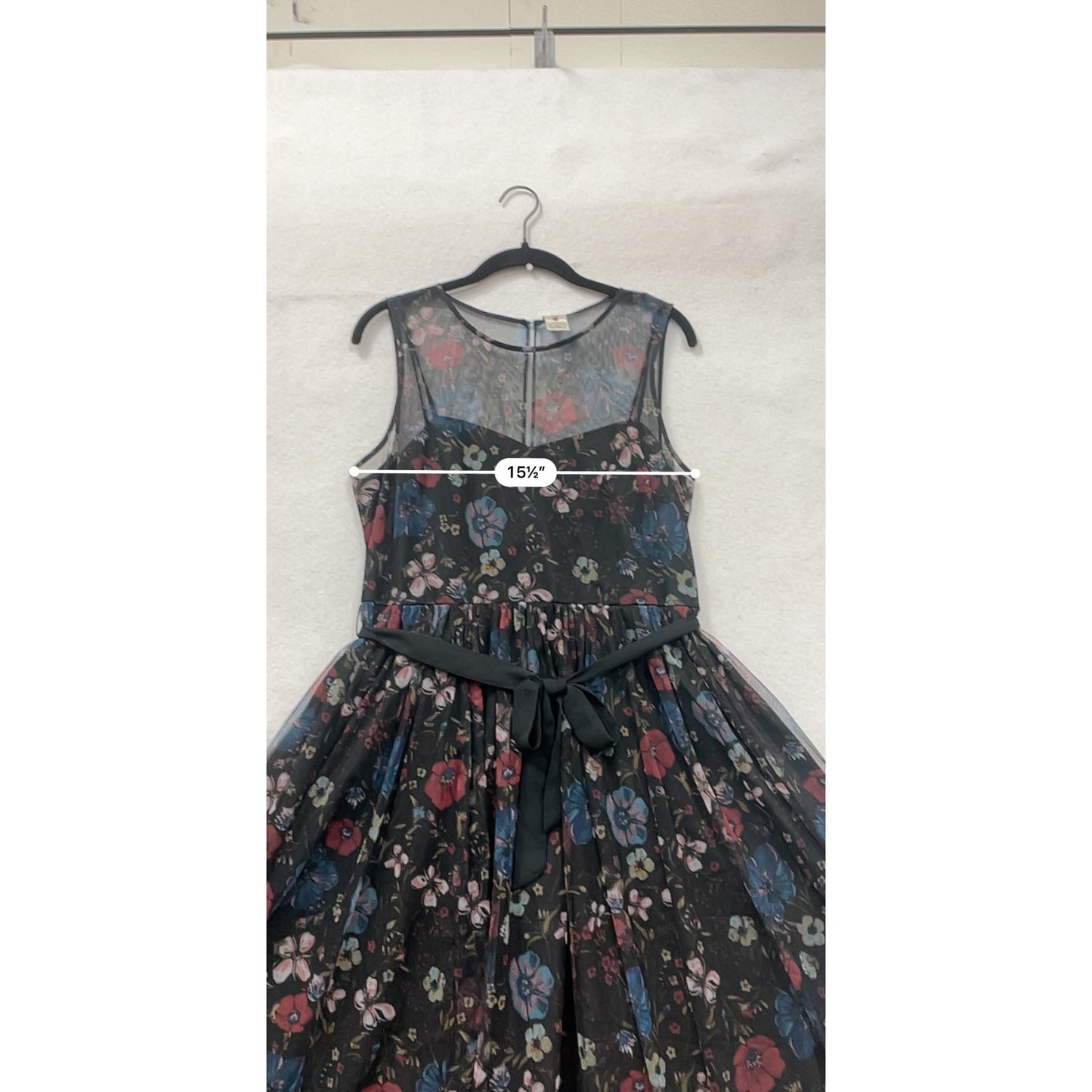 Disney Girls Floral Mesh Dress Black/Multicolor Size 12 Sleeveless With Sheer Overlay & Belt Accent #8089
