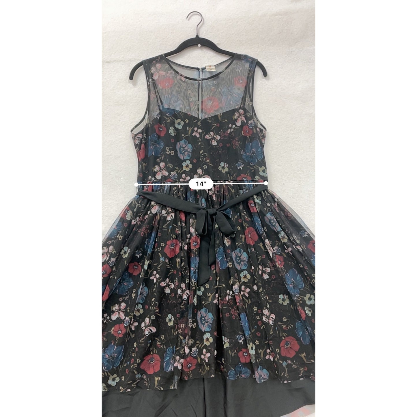 Disney Girls Floral Mesh Dress Black/Multicolor Size 12 Sleeveless With Sheer Overlay & Belt Accent #8089