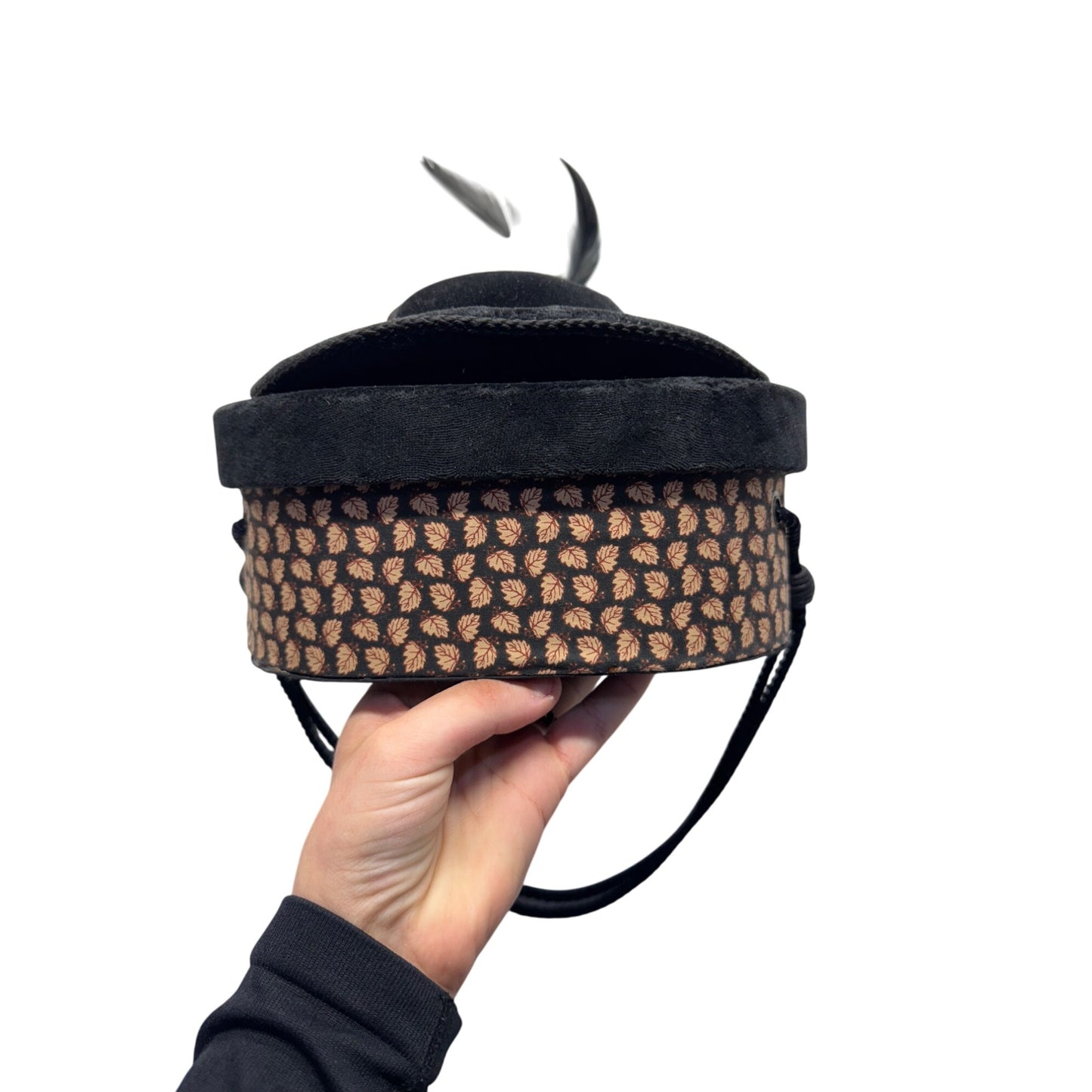 Decorative Black Hat Box With Floral & Feather Accent Patterned #9705