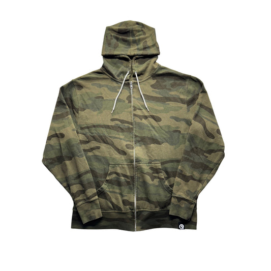 Camo Zip-Up Hoodie With Drawstring Hood & Pockets #155B
