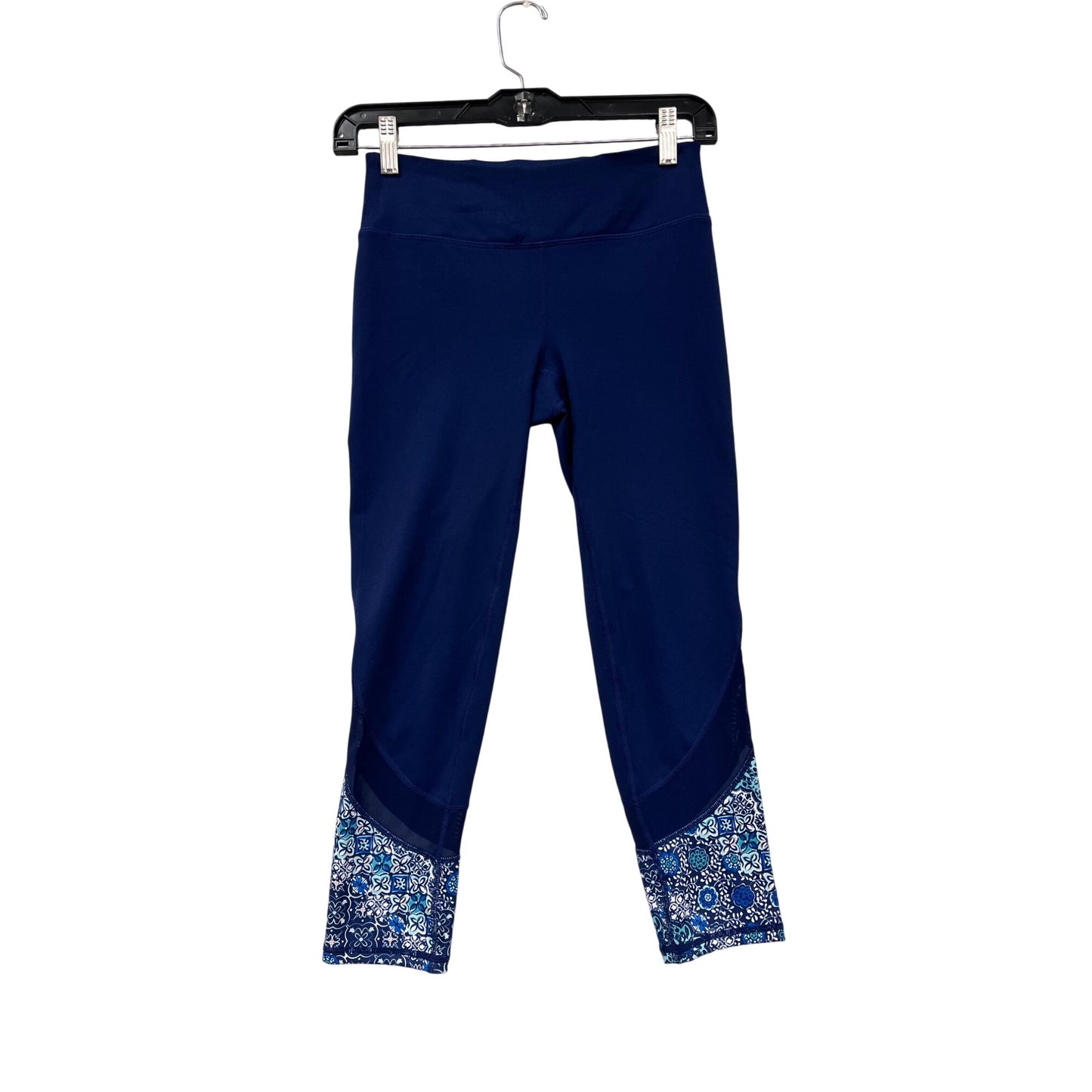 Gaiam Womens XS Capri Leggings Navy Blue With Floral Hem #6922
