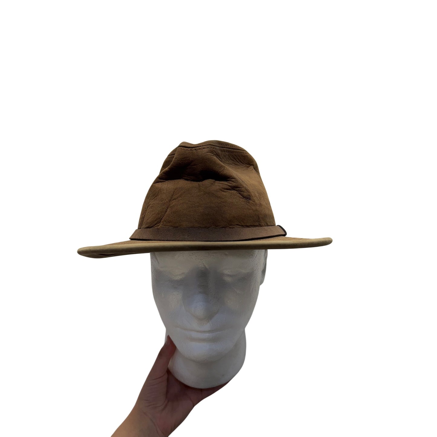 Brown Wide Brim Leather Outdoor Hat W Ventilation Eyelets & Accent Band #9849