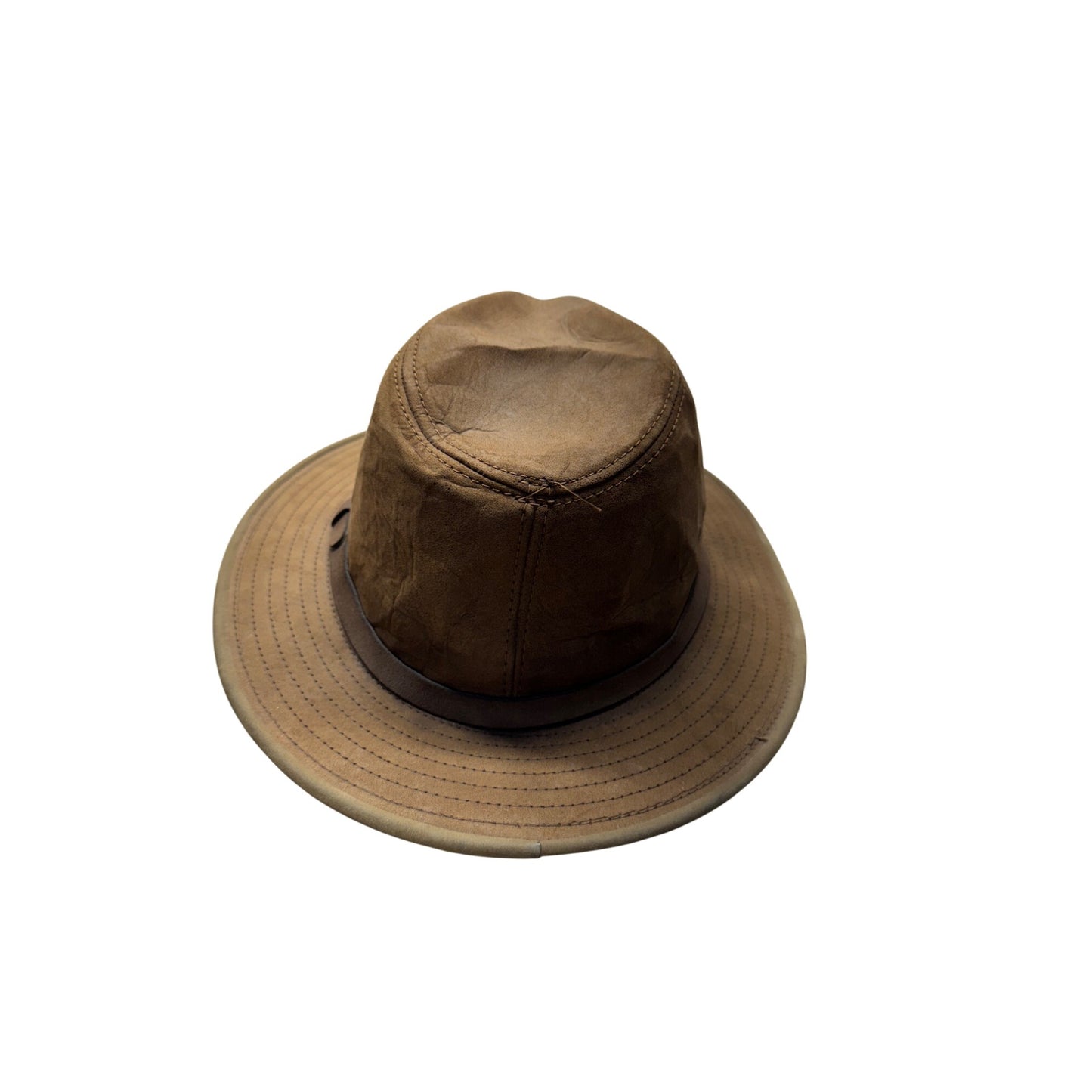 Brown Wide Brim Leather Outdoor Hat W Ventilation Eyelets & Accent Band #9849