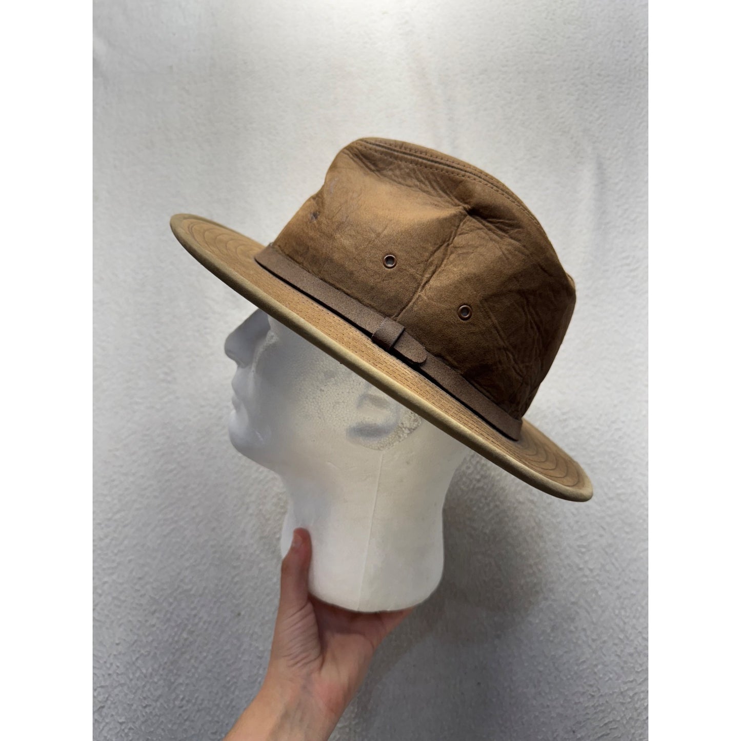 Brown Wide Brim Leather Outdoor Hat W Ventilation Eyelets & Accent Band #9849
