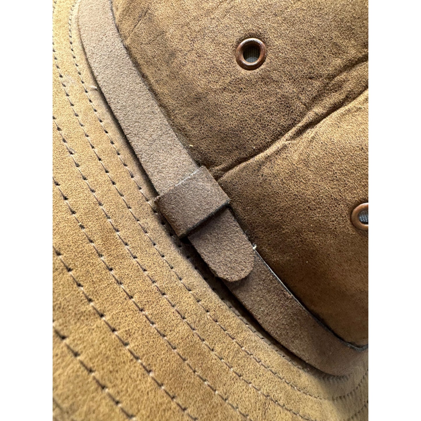 Brown Wide Brim Leather Outdoor Hat W Ventilation Eyelets & Accent Band #9849