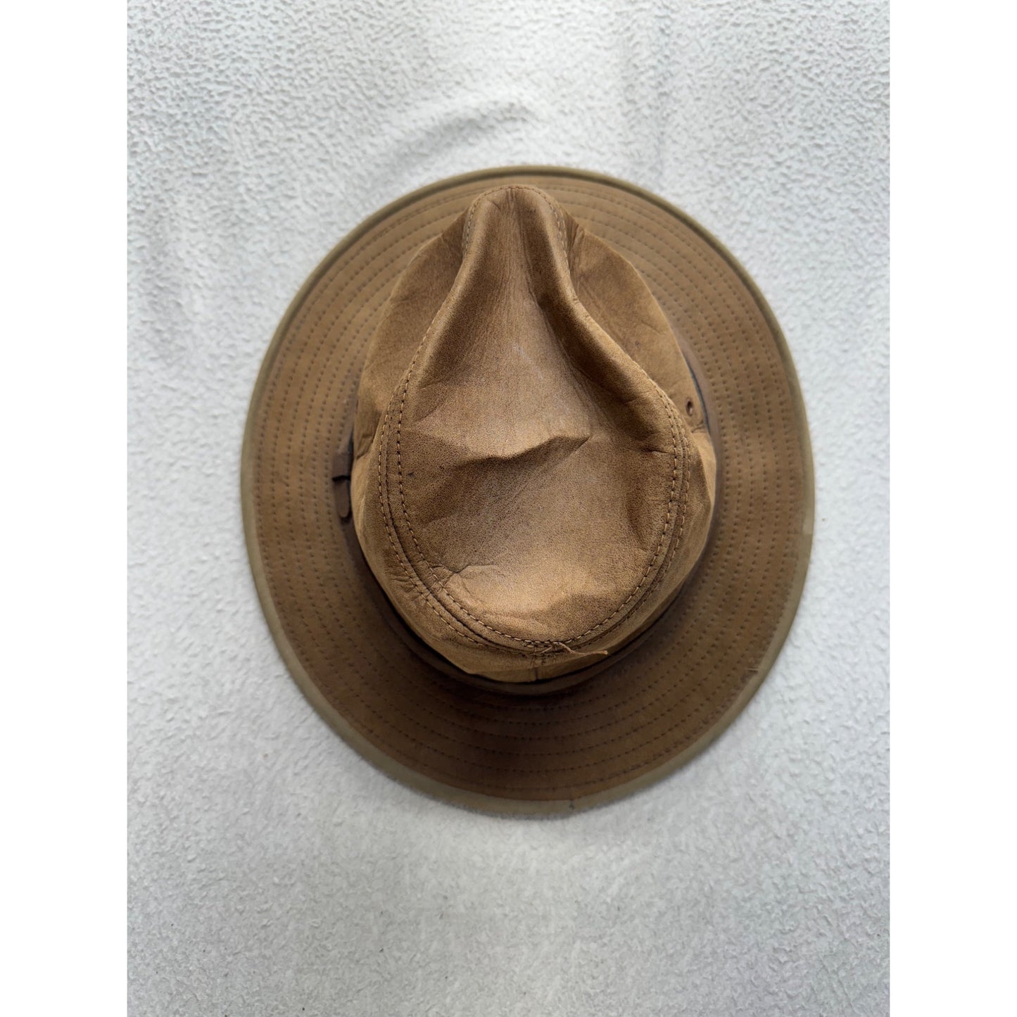 Brown Wide Brim Leather Outdoor Hat W Ventilation Eyelets & Accent Band #9849
