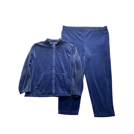 Blue Appleseeds Velour Zip-Up Tracksuit Two-Piece Lounge Set #9928