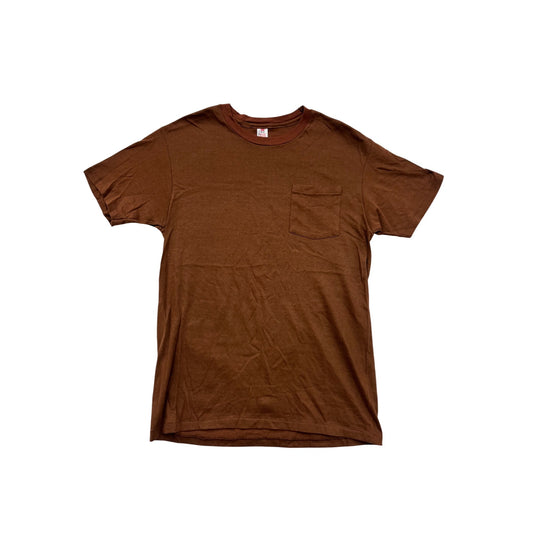 Vintage 90s Hanes Brown Pocket T-Shirt Mens XL #8018