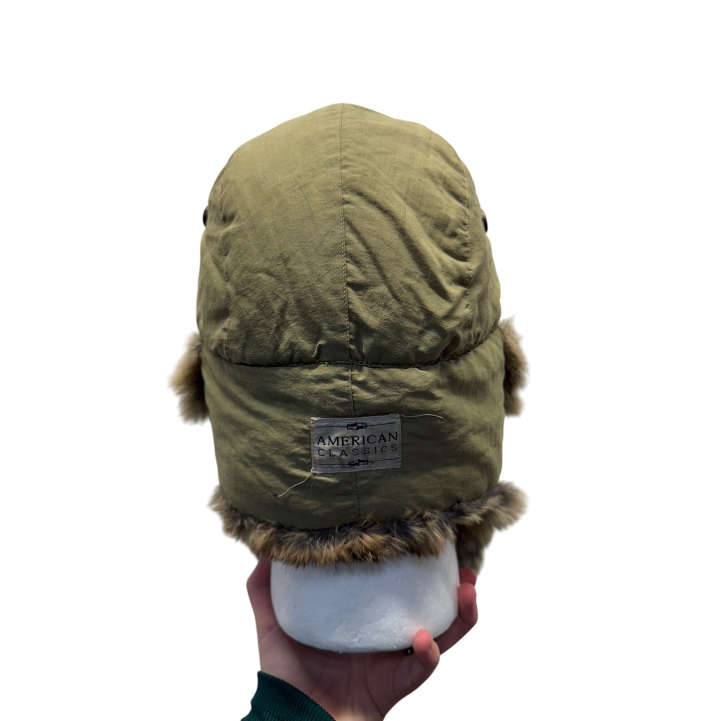 American Classics Faux Fur Trim Aviator Hat Winter Olive Green #40B