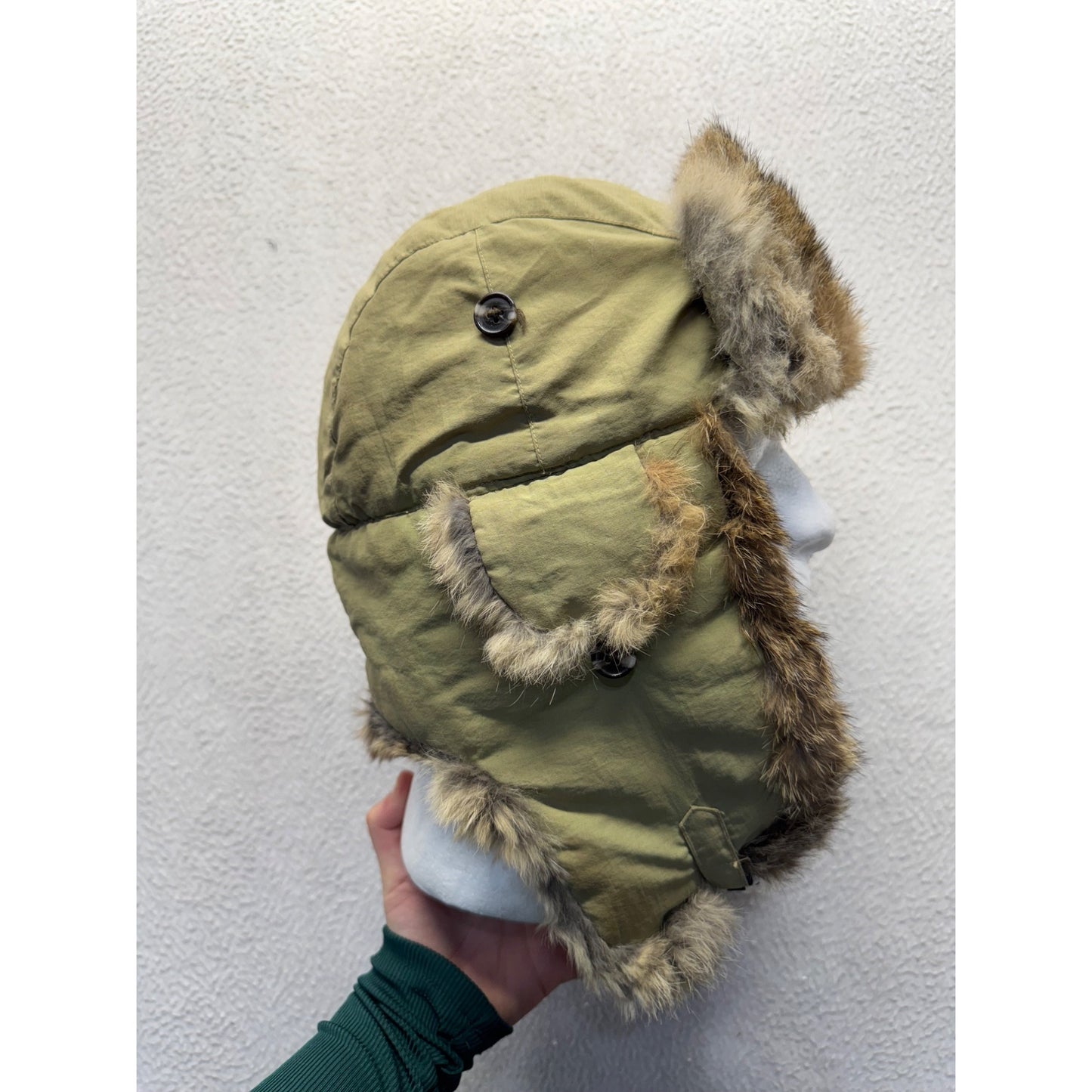 American Classics Faux Fur Trim Aviator Hat Winter Olive Green #40B