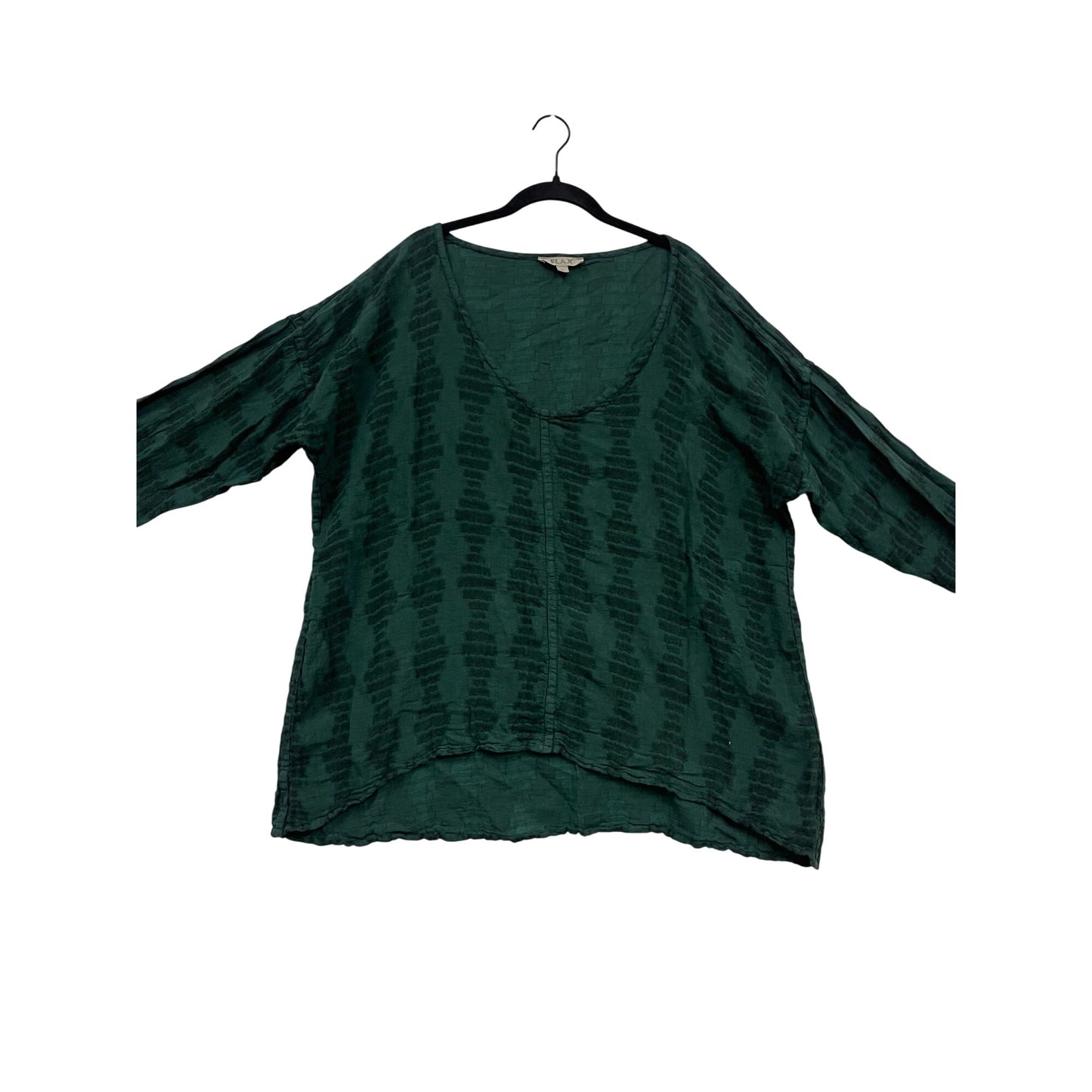 Flax Green Patterned Linen-Cotton Blend Long Sleeve Top Size L #167A