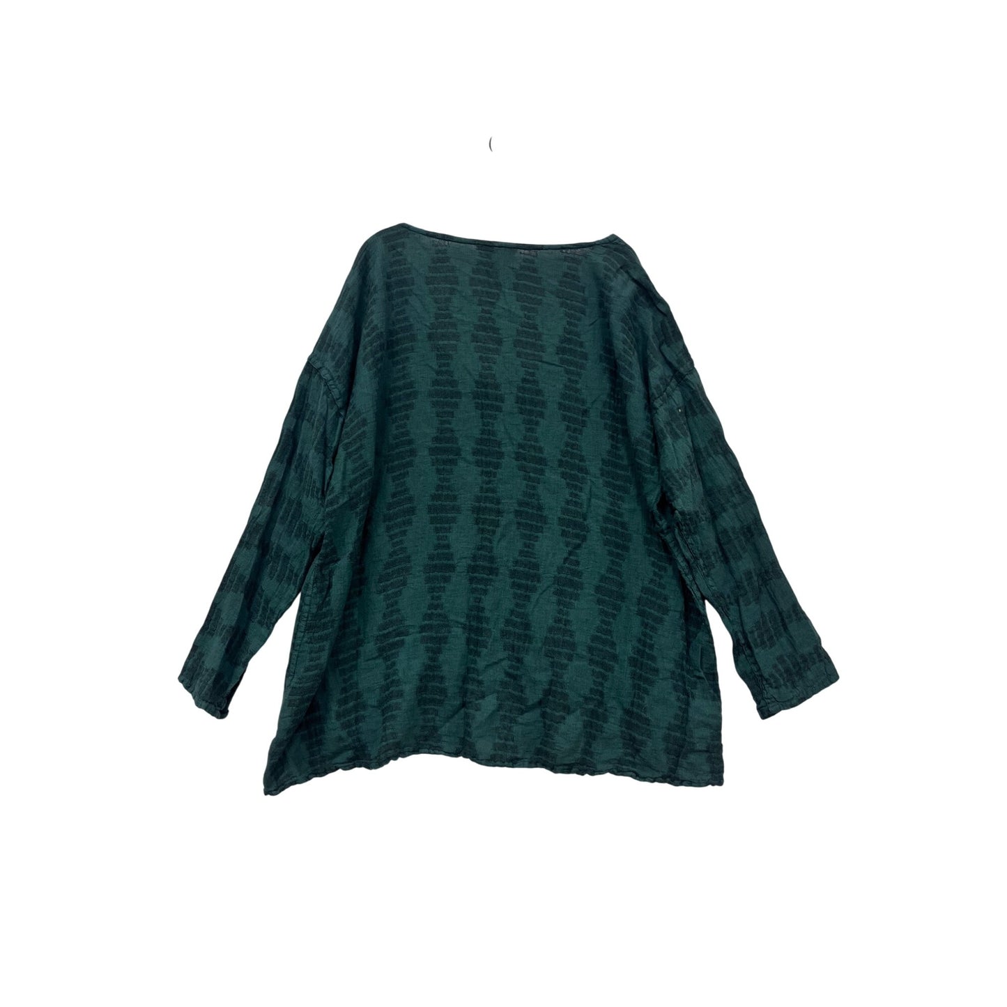 Flax Green Patterned Linen-Cotton Blend Long Sleeve Top Size L #167A