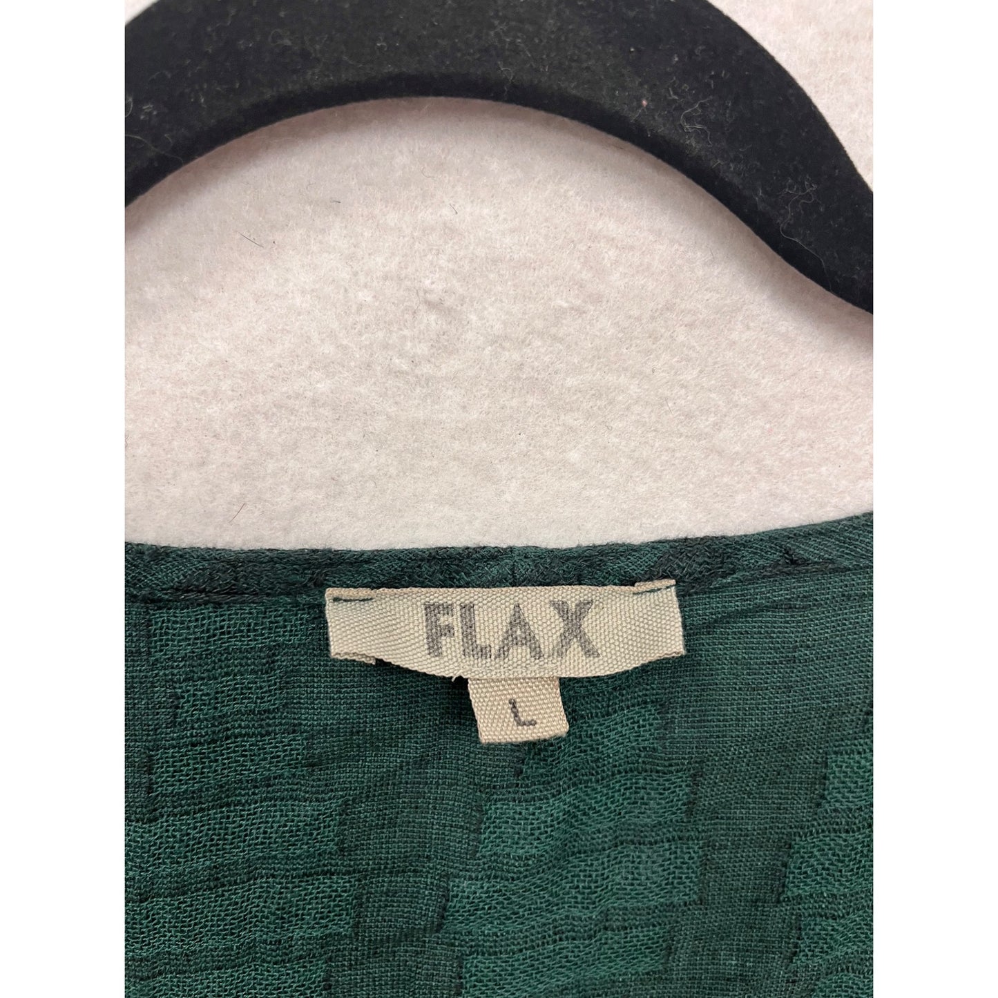 Flax Green Patterned Linen-Cotton Blend Long Sleeve Top Size L #167A